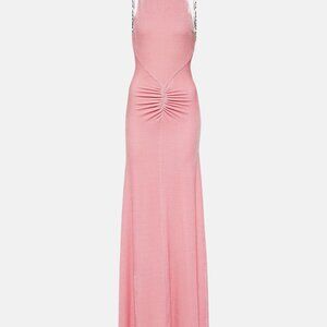 Rabanne Embellished ruched velvet gown